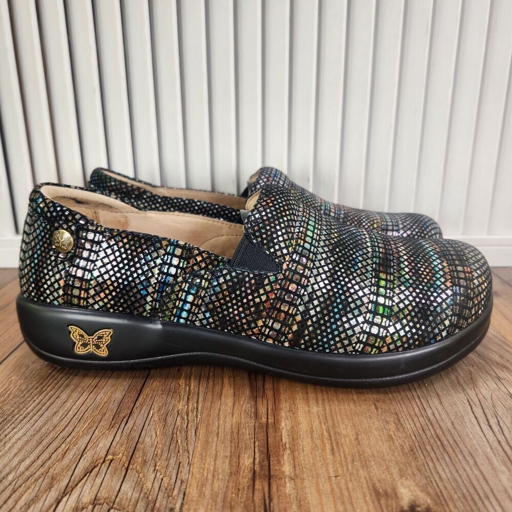 Alegria Keli Earthy Lux Womens Sz 9 EU 39 Black Multi-Color Nursing Clogs Shoes